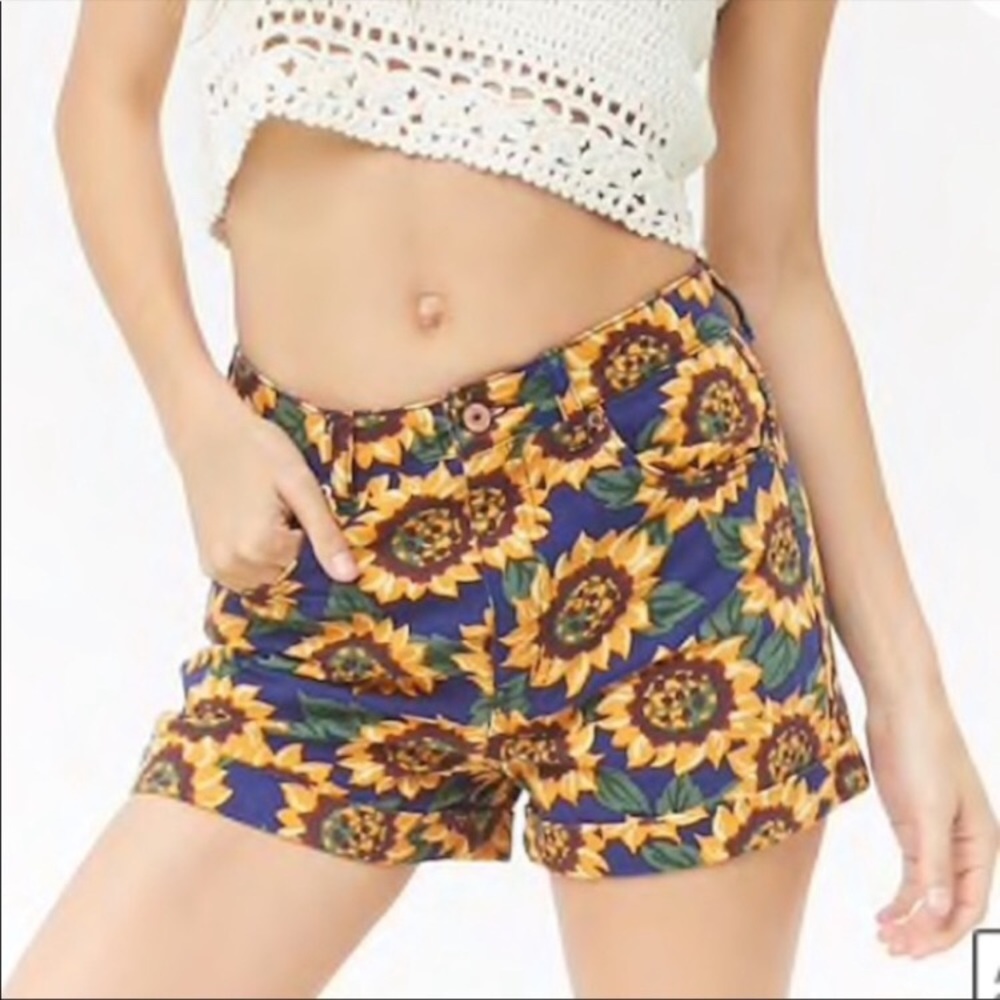 Retro Forever 21 Sunflower High Waisted Shorts size 26 100% Cotton - Picture 1 of 10